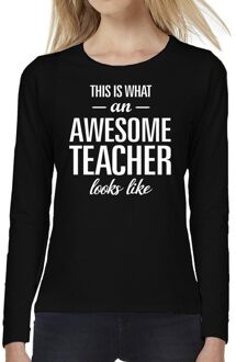 Bellatio Decorations Awesome Teacher cadeau t-shirt long sleeve zwart voor dames 2XL