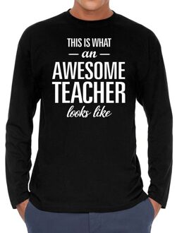 Bellatio Decorations Awesome teacher cadeau t-shirt long sleeves zwart heren 2XL