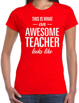 Bellatio Decorations Awesome teacher cadeau t-shirt rood dames - Juffendag/ einde schooljaar cadeau 2XL