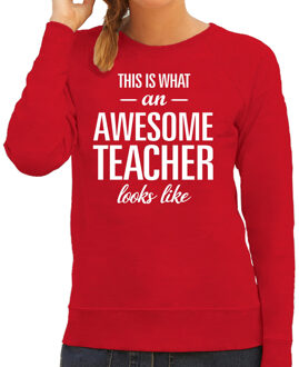 Bellatio Decorations Awesome teacher / lerares cadeau sweater / trui rood dames