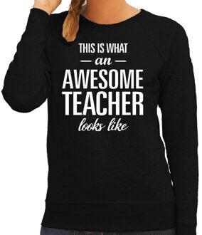 Bellatio Decorations Awesome teacher / lerares / juf cadeau sweater / trui zwart met witte letters voor dames - beroepen sweater / moederdag / verjaardag cadeau 2XL