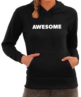 Bellatio Decorations Awesome tekst hoodie zwart voor dames - zwarte fun sweater/trui met capuchon 2XL