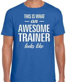 Bellatio Decorations Awesome trainer cadeau t-shirt blauw voor heren 2XL