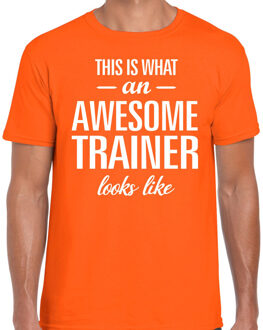 Bellatio Decorations Awesome trainer cadeau t-shirt oranje voor heren 2XL