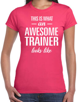 Bellatio Decorations Awesome trainer cadeau t-shirt roze dames 2XL