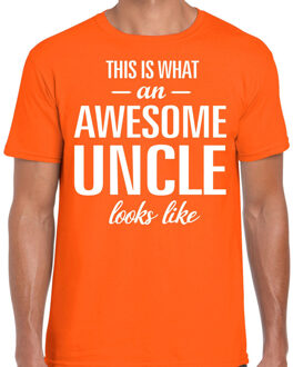 Bellatio Decorations Awesome Uncle / oom cadeau t-shirt oranje heren 2XL