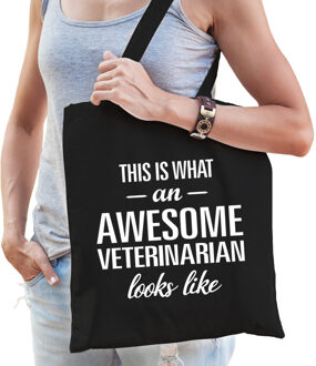 Bellatio Decorations Awesome veterinarian / geweldige dierenarts cadeau tas zwart voor dames en heren