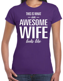 Bellatio Decorations Awesome wife / echtgenote cadeau t-shirt paars dames L