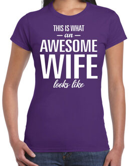 Bellatio Decorations Awesome wife / echtgenote cadeau t-shirt paars dames