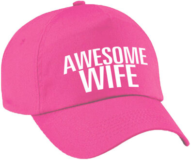 Bellatio Decorations Awesome wife pet / cap voor echtgenote / vriendin roze voor dames