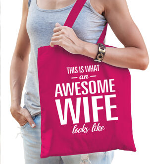 Bellatio Decorations Awesome wife / vrouw cadeau tas roze voor dames