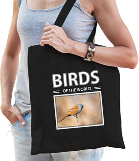 Bellatio Decorations Baardmannetje vogel tasje zwart volwassenen en kinderen - birds of the world kado boodschappen tas