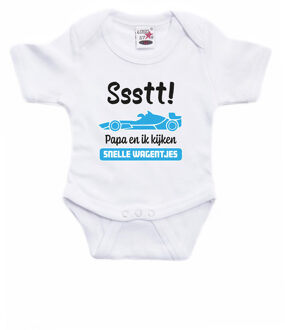 Bellatio Decorations Baby rompertje - Auto Race Papa - wit/blauw - vaderdag/babyshower cadeau 80 (9-12 maanden)