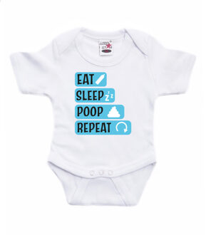 Bellatio Decorations Baby rompertje - eat sleep poop repeat - blauw - kraam cadeau 56 (1-2 maanden)