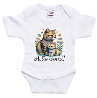 Bellatio Decorations Baby rompertje - hallo wereld - kitten - wit - kraam cadeau - babyshower - cadeau romper