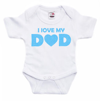 Bellatio Decorations Baby rompertje - i love my dad - blauw - glitter - kraam cadeau 56 (1-2 maanden)