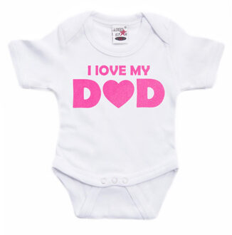 Bellatio Decorations Baby rompertje - i love my dad - roze - glitter - kraam cadeau 68 (4-6 maanden)