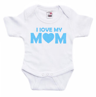 Bellatio Decorations Baby rompertje - i love my mom - blauw - glitter - kraam cadeau 56 (1-2 maanden)