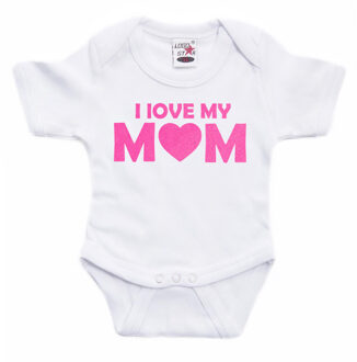 Bellatio Decorations Baby rompertje - i love my mom - roze - glitter - kraam cadeau 56 (1-2 maanden)