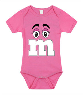 Bellatio Decorations Baby rompertje - letter M - roze - kraam cadeau - babyshower - cadeau romper 56 (1-2 maanden)