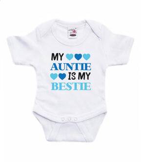 Bellatio Decorations baby rompertje - my auntie is my bestie - wit/blauw - cadeau romper -kraamcadeau 56 (1-2 maanden)