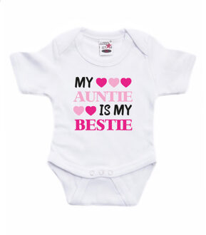 Bellatio Decorations Baby rompertje - tante cadeau romper - my auntie is my bestie - wit/roze - kraamcadeau 56 (1-2 maanden)