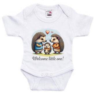 Bellatio Decorations Baby rompertje - welkom kleintje - baby egeltje - wit - kraam cadeau - babyshower - cadeau romper
