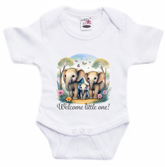 Bellatio Decorations Baby rompertje - welkom kleintje - baby olifantje - wit - kraam cadeau - babyshower - cadeau romper