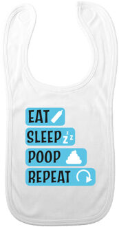 Bellatio Decorations Baby slabbetje - blauw - eat, sleep, poop, repeat - kraam cadeau- slab/morsdoek