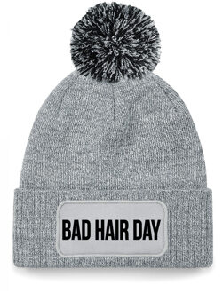 Bellatio Decorations Bad hair day muts met pompon unisex one size - Grijs One size