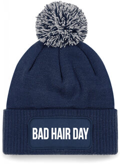 Bellatio Decorations Bad hair day muts met pompon unisex one size - Navy One size