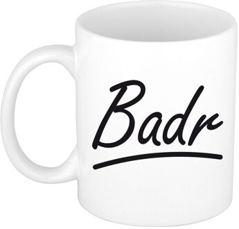 Bellatio Decorations Badr Naam koffiemok - beker - met sierlijke letters - wit - 300 ml - Cadeau - Heren