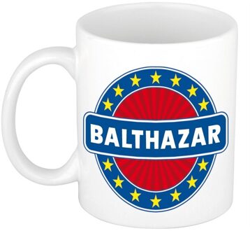 Bellatio Decorations Balthazar voornaam koffiemok - beker - wit/blauw - 300 ml - Cadeau - Heren - Collega - Vaderdag Multi