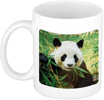 Bellatio Decorations Bamboe etende panda koffiemok / theebeker wit 300 ml voor de natuurliefhebber - feest mokken