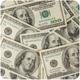 Bellatio Decorations Bankbiljetten print onderzetters - 15x stuks - bierviltjes - karton - geld - dollar biljetten