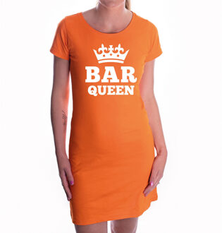 Bellatio Decorations Bar queen met witte kroon jurk oranje voor dames - Koningsdag - supporters kleding / oranje jurkjes L