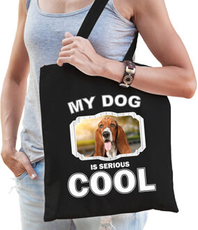Bellatio Decorations Basset honden tasje zwart volwassenen en kinderen - my dog serious is cool kado boodschappentasje