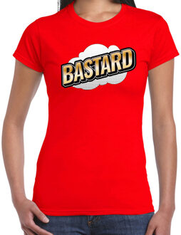 Bellatio Decorations Bastard fun tekst t-shirt voor dames rood in 3D effect L