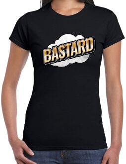 Bellatio Decorations Bastard fun tekst t-shirt voor dames zwart  in 3D effect XS