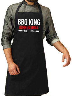 Bellatio Decorations Bbq king born to grill barbecue keukenschort - zwart - voor heren - kookschorten / bbq schorten