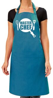 Bellatio Decorations BBQ schort Master chef turquoise blauw voor dames - Feestschorten