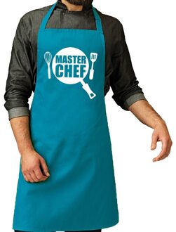 Bellatio Decorations BBQ schort Master chef turquoise blauw voor heren - Feestschorten