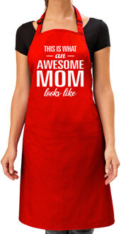 Bellatio Decorations BD Cadeau Keuken / kook schort - rood - awesome mom - Moederdag