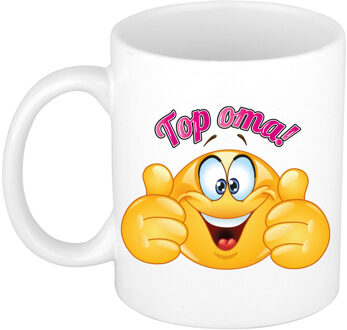Bellatio Decorations BD Cadeau koffie/thee mok - duim omhoog smiley - top oma - roze
