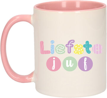 Bellatio Decorations BD Cadeau koffie/thee mok voor Juf - roze - liefste Juf - 300 ml