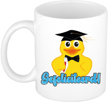 Bellatio Decorations BD Cadeau koffie/thee mok - wit - geslaagd - badeend - gefeliciteerd
