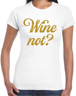 Bellatio Decorations BD Cadeau T-shirt dames - wit - glitter goud - wine Not - themafeest 2XL