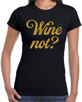 Bellatio Decorations BD Cadeau T-shirt dames - zwart - glitter goud - wine Not - themafeest 2XL