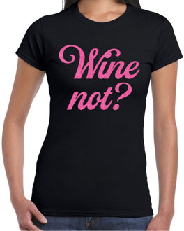 Bellatio Decorations BD Cadeau T-shirt dames - zwart - glitter roze - wine Not - thema S