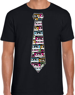 Bellatio Decorations BD Cadeau T-shirt heren - cassettebandje stropdas - zwart - muziek fan L